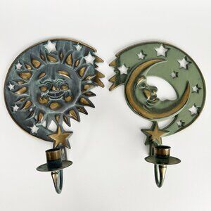 Vintage Celestial Metal Wall Sconces Candle Holders Whimsigoth Pair Gallery Wall